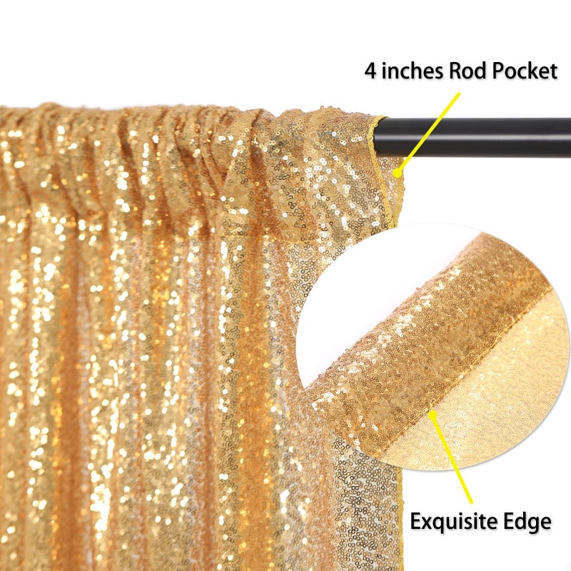 B.Cool B-COOL Gold Sequin Backdrop Curtain 2 Packs 2ftx8ft Gold Curtains for Wedding Party Backdrop Drapes for Birthday Xmas Party Photography Stage Background Decorations - Image 2